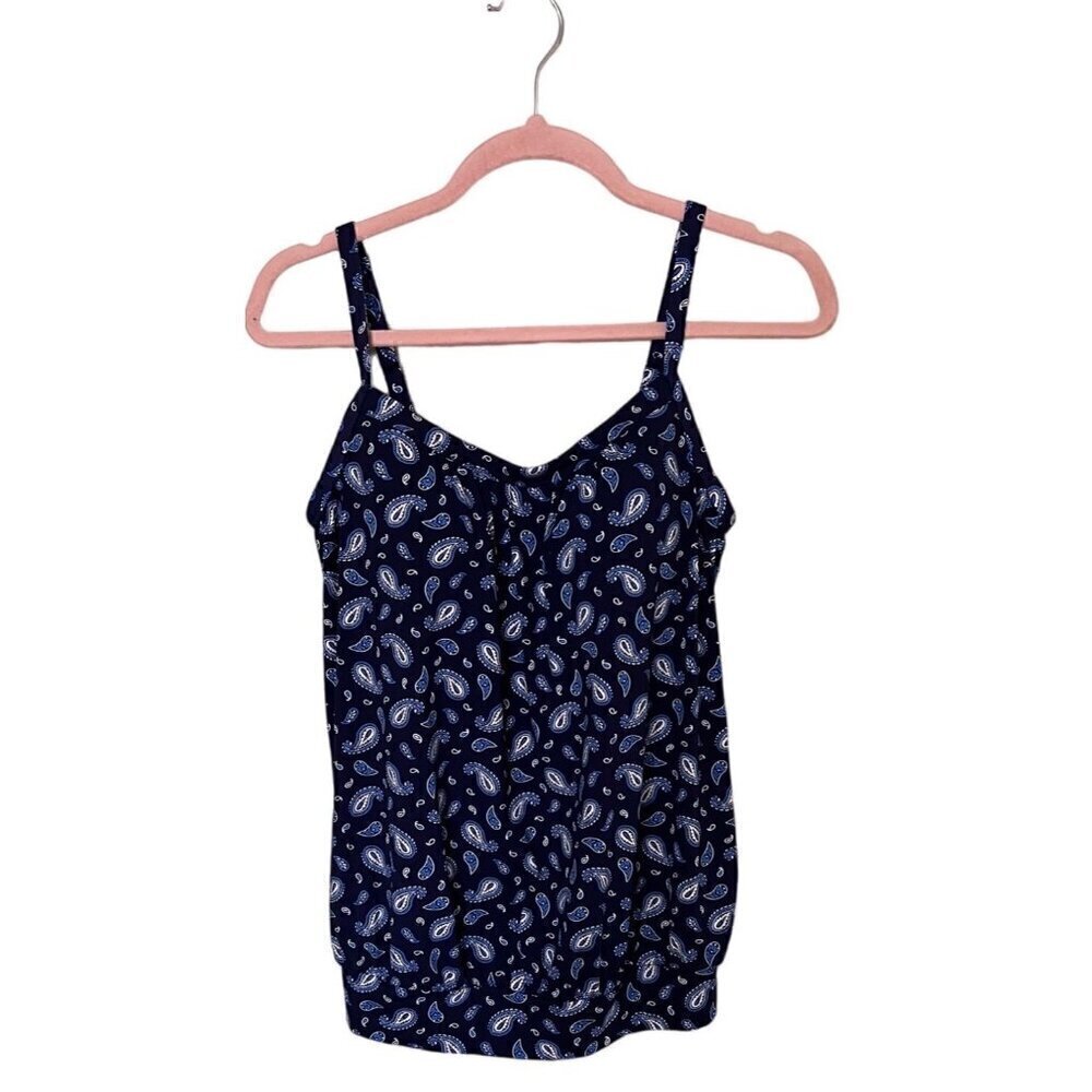 Lands End  Paisley Print Tankini Top Size 8 Blue &‎ White vacation resort cruise